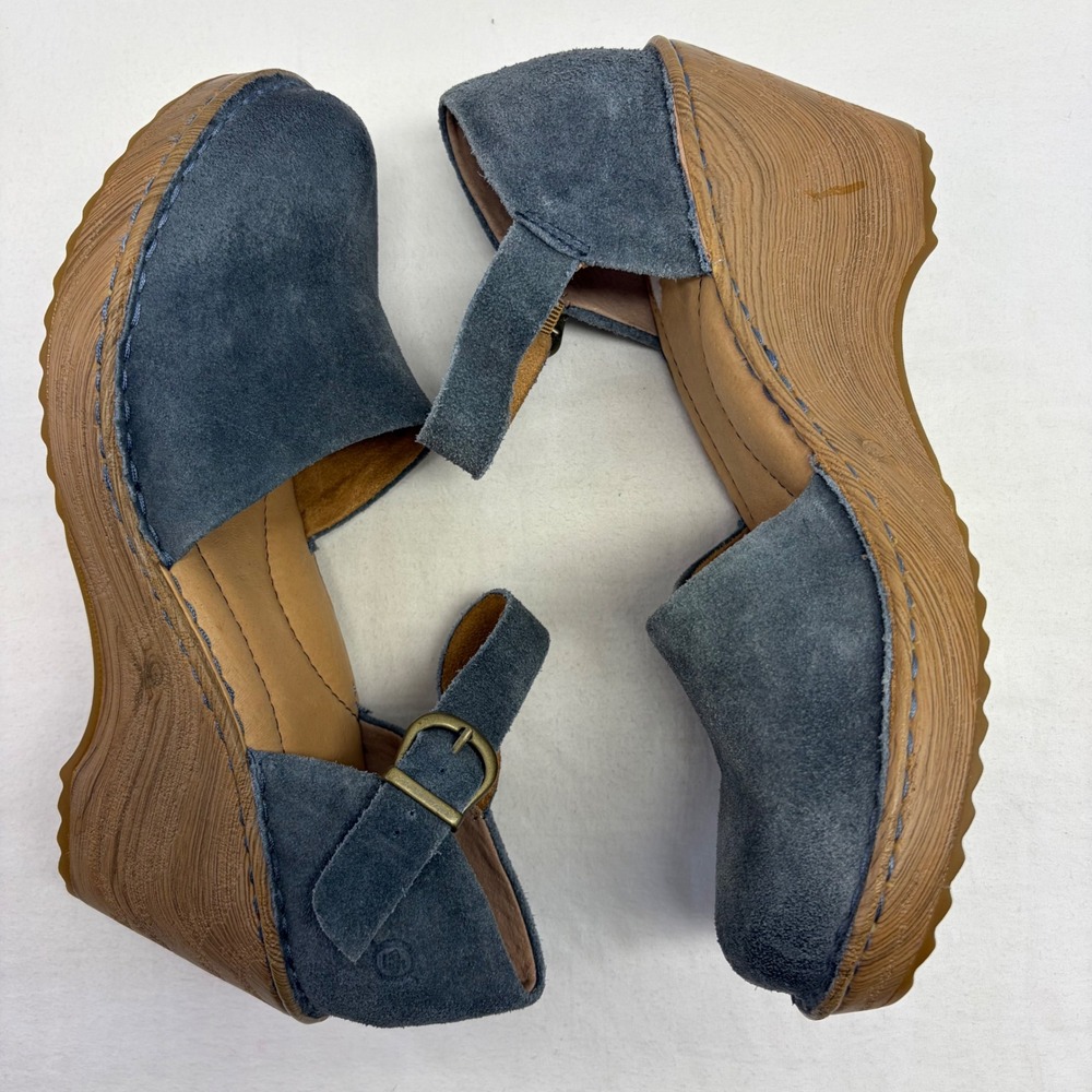 Born Nellie Mary Jane Wedge Sandals Womens 9 Blue Suede Comfort Shoe Boho - Picture 7 of 11